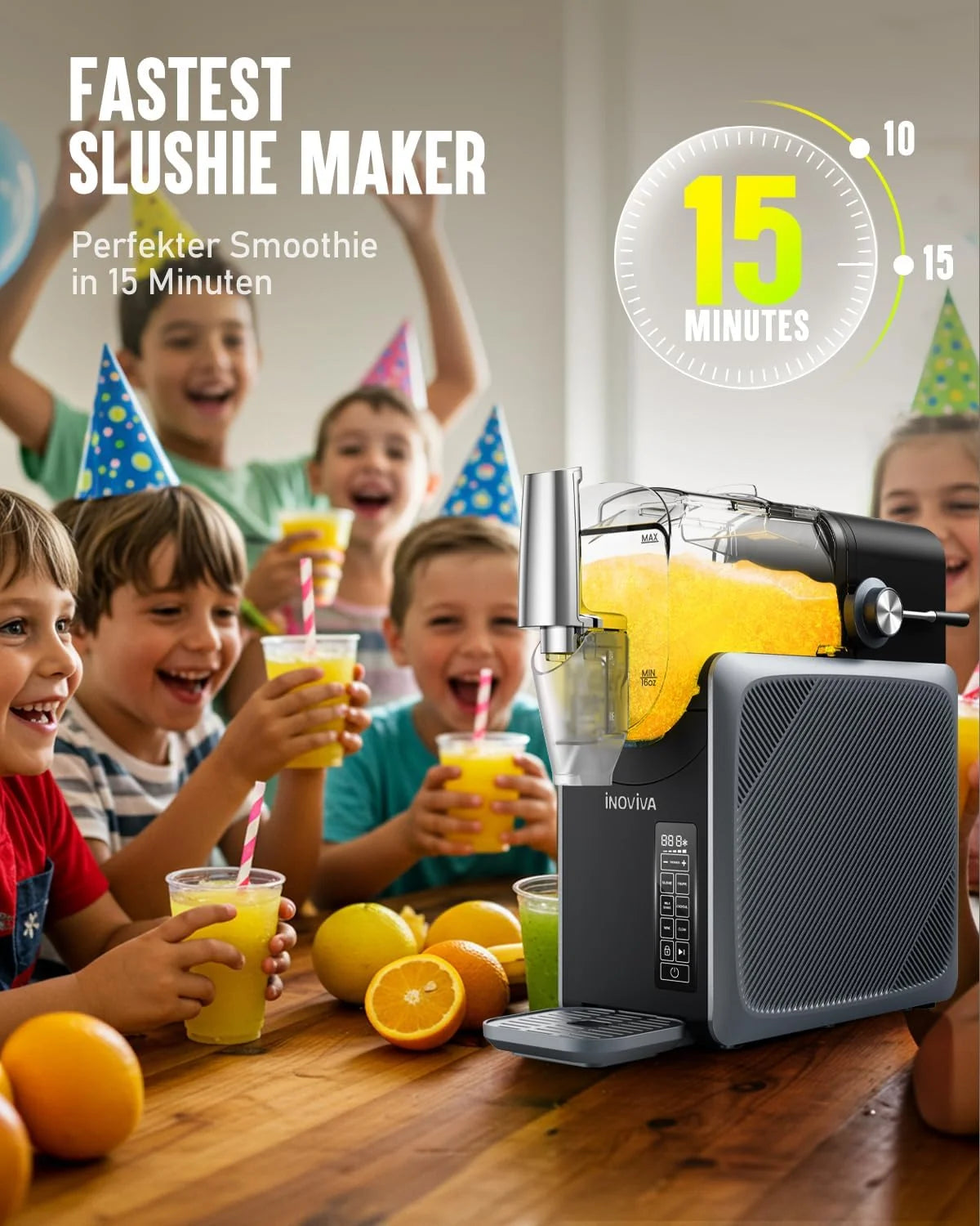INOVIVA Slush Maschine 2.6L. kein Eis erforderlich. Slushie für Zuhause mit Selbstreinigung. 5 voreingestellte Modi. Slushies. Milchshakes. Frappés &