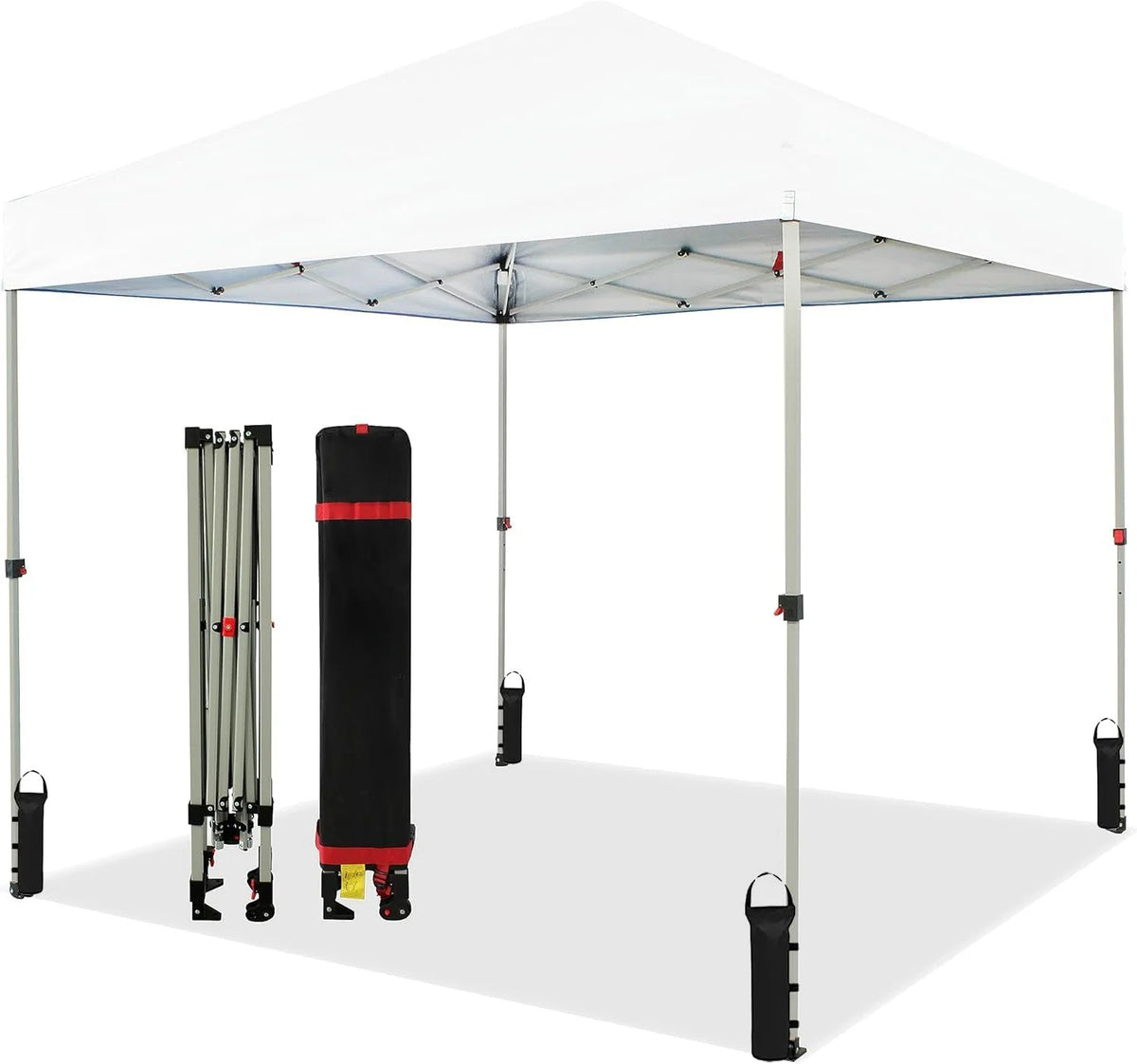 10x10 Pop Up Canopy - Beach Tent with One Push Setup - Easy Outdoor Sun Shade for Events. Parties. Camping - Gazebo with STO-N-Go Cover Bag. Silver Coated Top. White