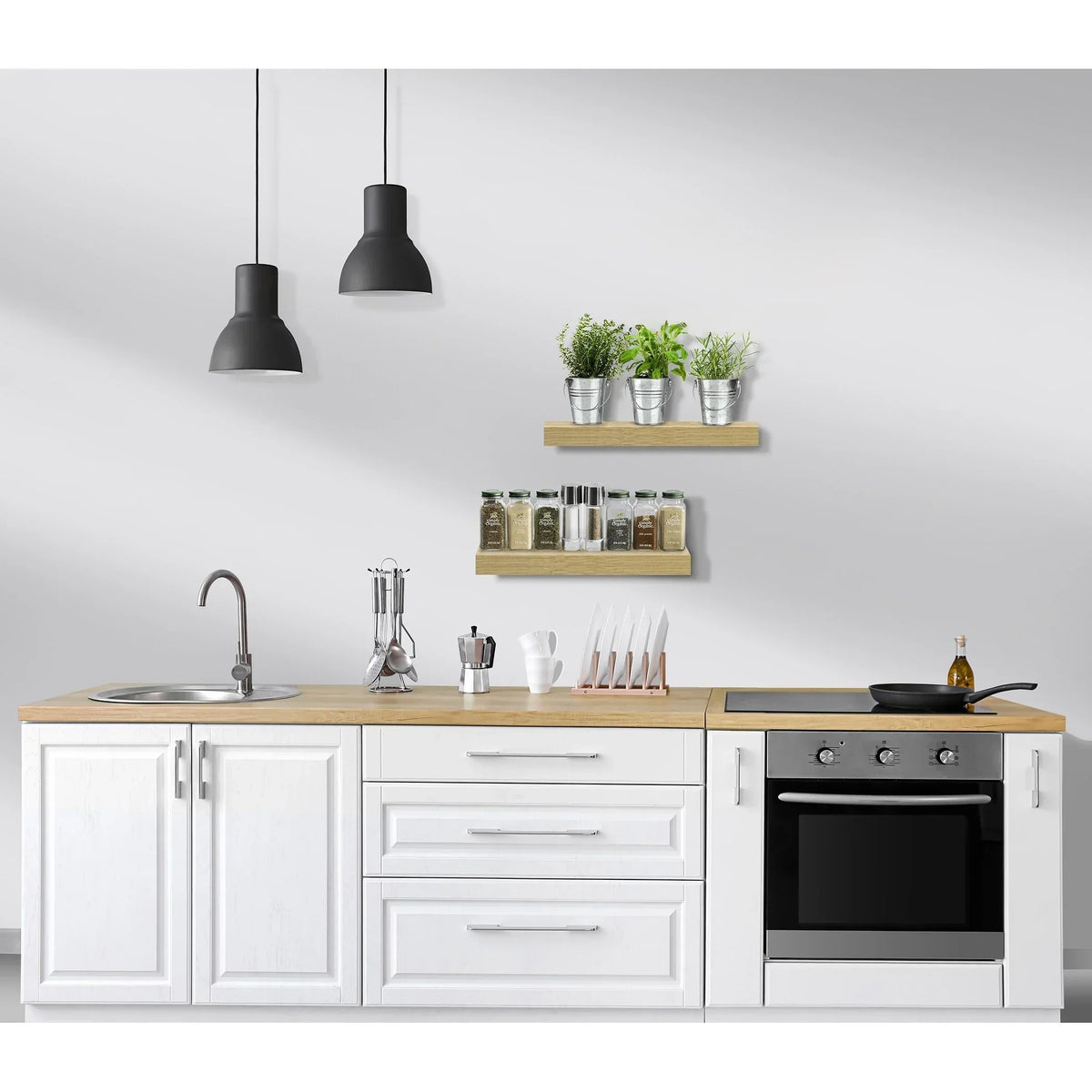 16 Inch Floating Wall Shelves. 3 Pack Farmhouse Hanging Display and Storage Shelves