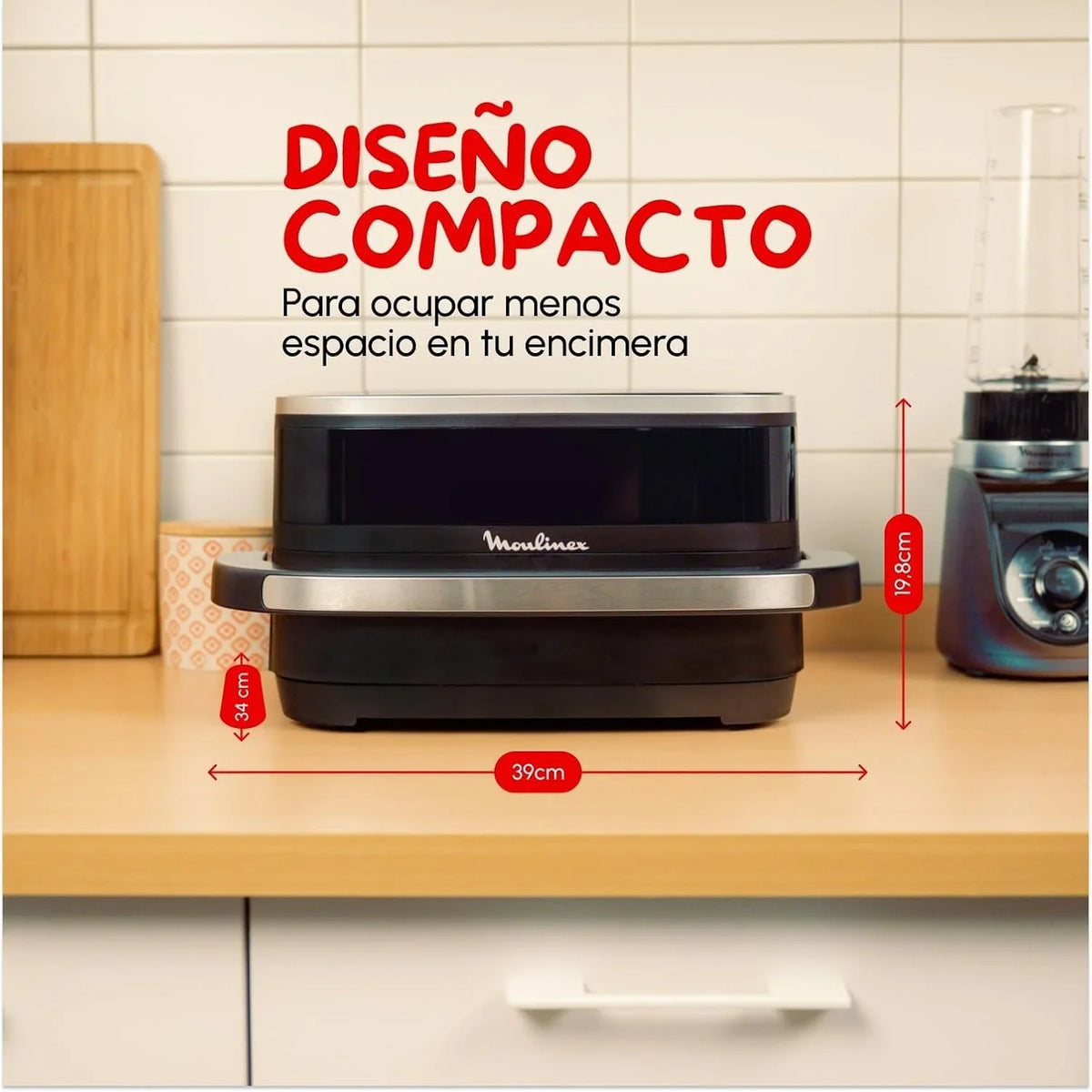 Moulinex Freidora de Aire Easy Fry XL Surface. 2200 W. Doble Resistencia. Cocción Uniforme. Cesta Ancha. 10 Programas Automáticos. Horno para Pizzas.