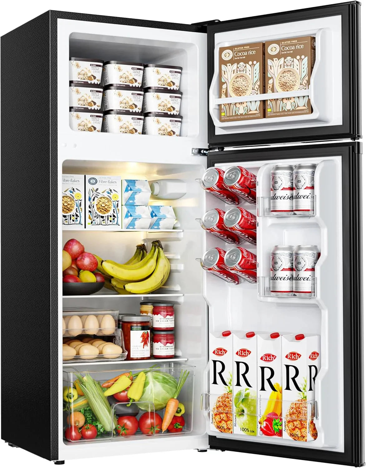 3.2 Cu. Ft. 2-Door Mini Fridge with Freezer. Compact Refrigerator. Silver
