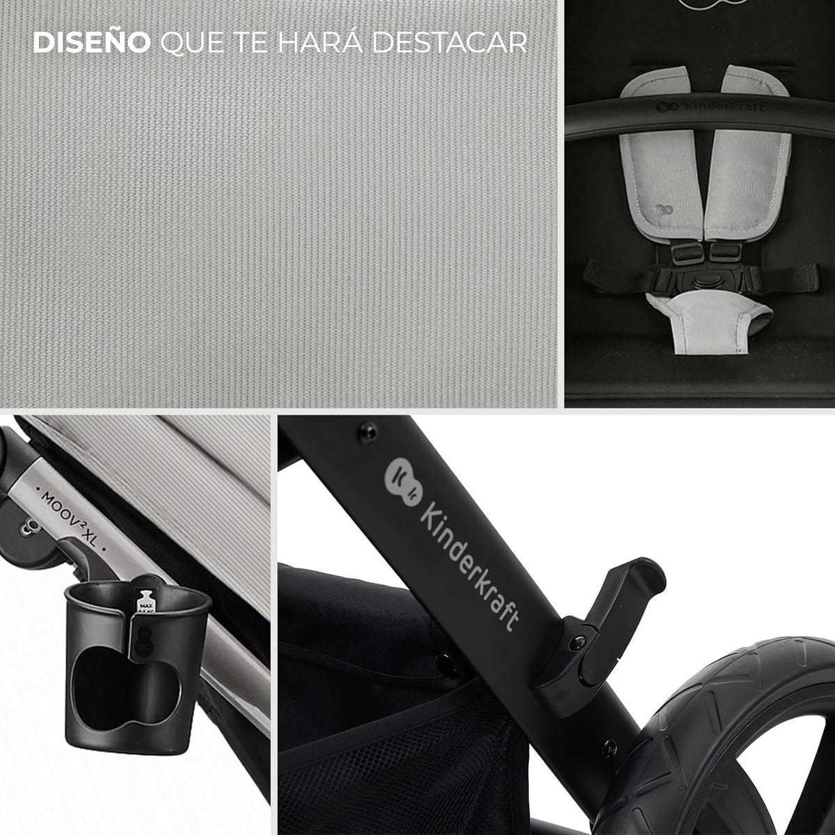 Kinderkraft MOOV XL 3 en 1. Carrito bebé hasta 27 kg. Carro. Con Asiento I-SIZE 40-75 cm. Plegable. Amortiguación. Convertible. Capazo XL. Con