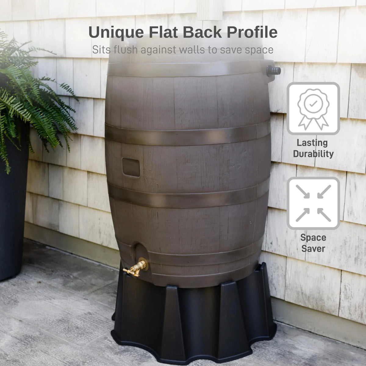 50 Gallon Rain Barrel with Brass Spigot. Walnut Rainwater Collection Barrel for Garden and Outdoor Use