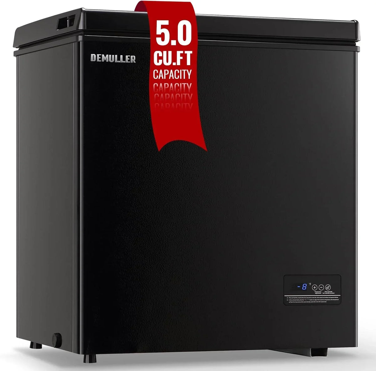 5.0 Cu. Ft. Chest Freezer with 2 Removable Stainless Steel Baskets. Electronic Control. 41°F to -15°F. Black