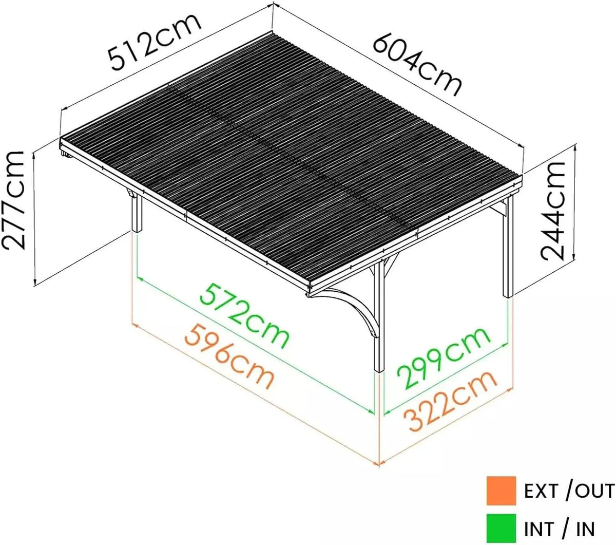 Forest Style - Cochera Doble Victor Modern 30.9 m² (6.02 x 5.11 x 2.52 m) – Madera de Pino Tratada – Techo de Policarbonato – Aparcamiento Cubierto