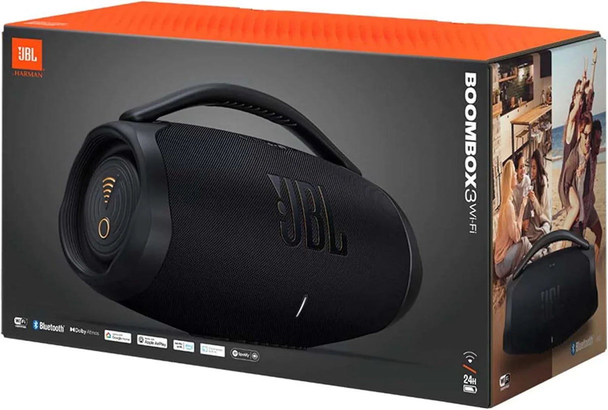 JBL Boombox 3 Wifi – Kabelloser Lautsprecher mit Bluetooth und Wifi – Kompatibel mit der JBL One App – 24 Stunden Wiedergabezeit – Wasser- und