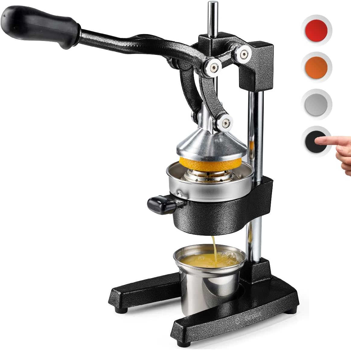 Citrus juicer | Extra-large commercial-grade manual press | Heavy-duty countertop orange juice extractor (with stainless steel cup) (black)
