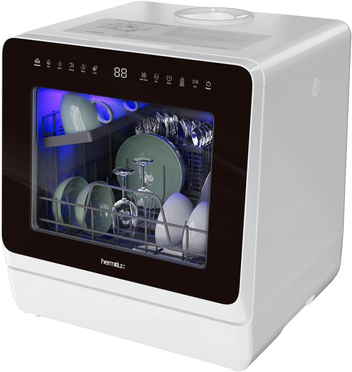 Countertop Dishwasher. 5 Washing Programs Portable Dishwasher With 5-Liter Built-in Water Tank For Glass Door