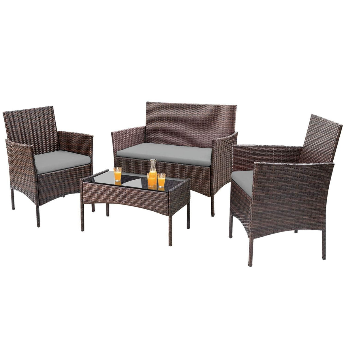 4-Piece Outdoor Patio Furniture Set. Rattan Wicker Chairs and Outdoor Seating Set