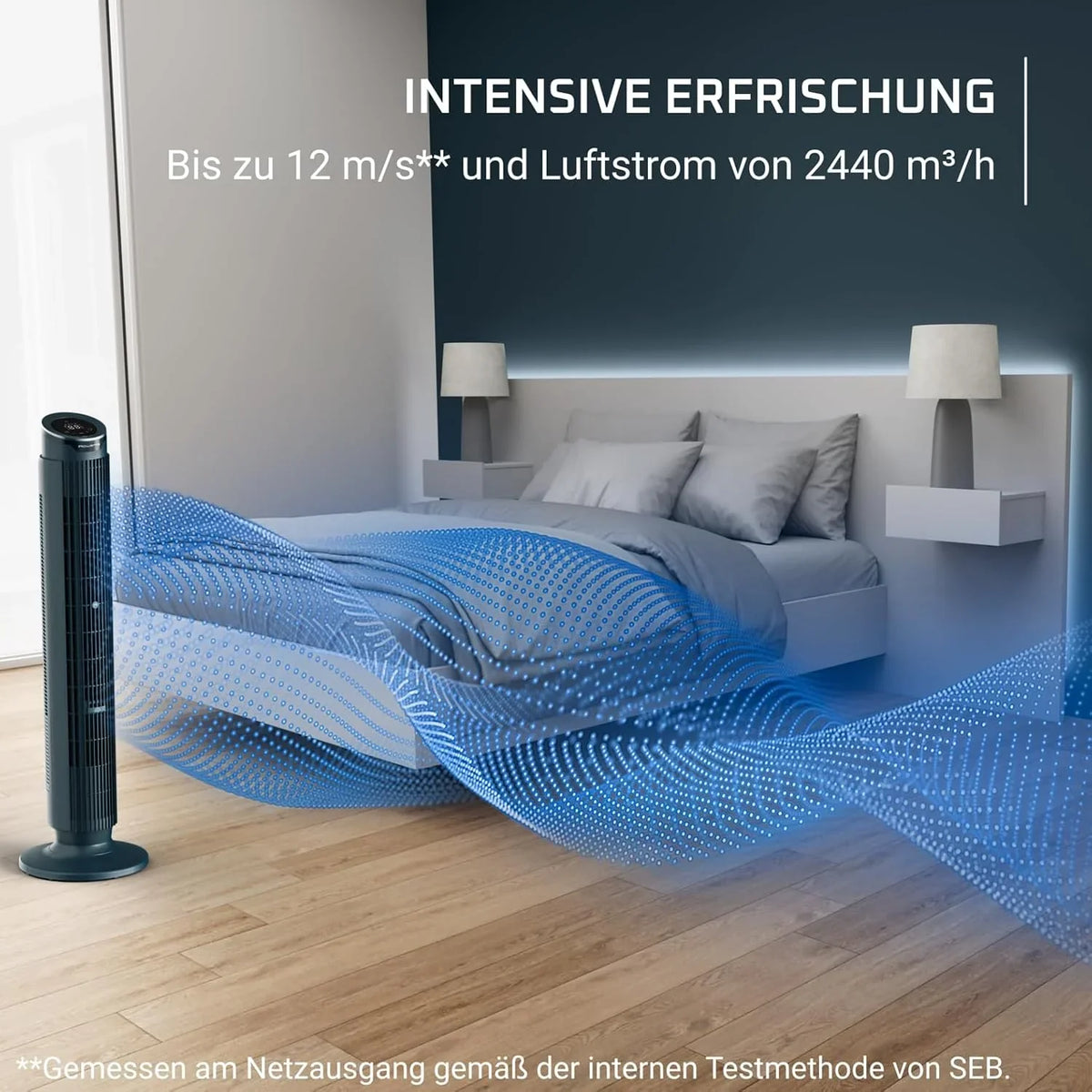 Rowenta Eole Silence Force Turmventilator. leistungsstark. Silent-Modus. 12 Geschwindigkeitsstufen. 5 Automatikmodi. Timer. 60-90°-Schwenkung.