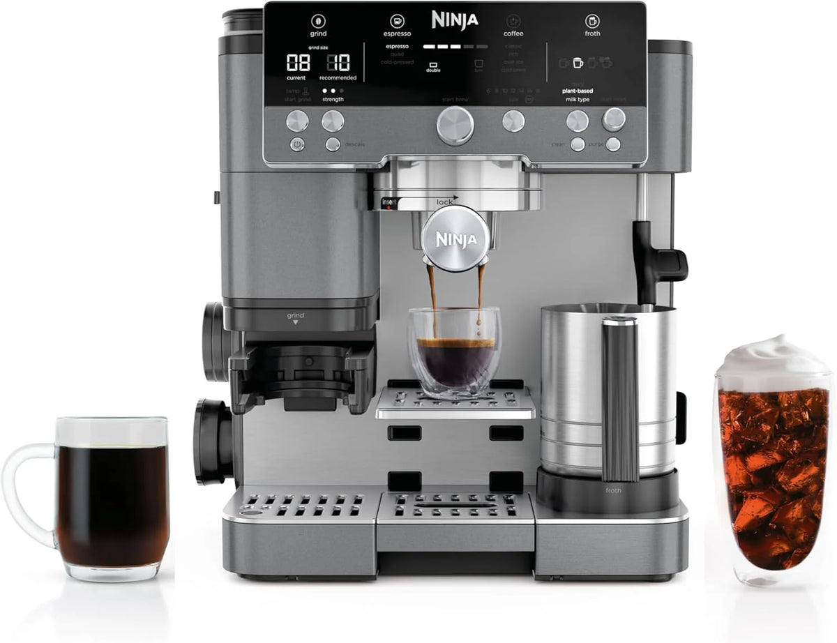 Italian coffee machine. drip coffee machine. rapid cold brew coffee machine. integrated grinder. hand-free milk frother. equipped with a strike plate. water filter. cleaning sheet. descaling agent