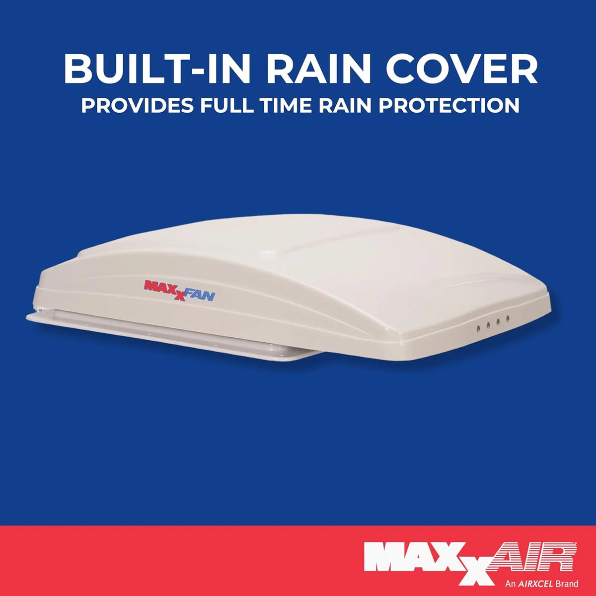 Deluxe - All-In-One RV Vent. Shield & Fan; Built-In Rain Shield. 10 Speed Reversible Fan with Thermostat. Fits Standard 14x14 Roof Openings. 12V Long Life Motor. White (00-05100K)