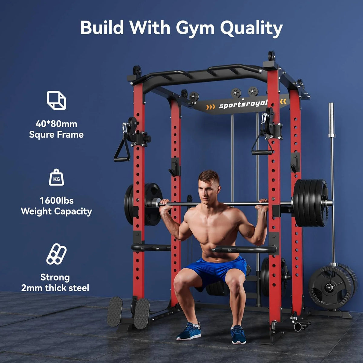 Sportsroyals Power Cage.1600lbs Multi-Function Power Rack with Adjustable Cable Crossover System and More Training Attachment. Weight Cage for Home Gym