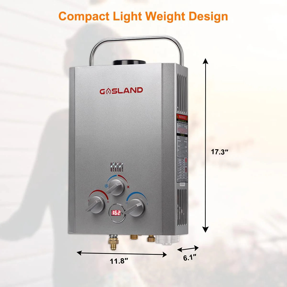 Portable Tankless Water Heater. Outdoors 6L 1.58GPM Propane Water Heater for RV Camping. Overheating Protection