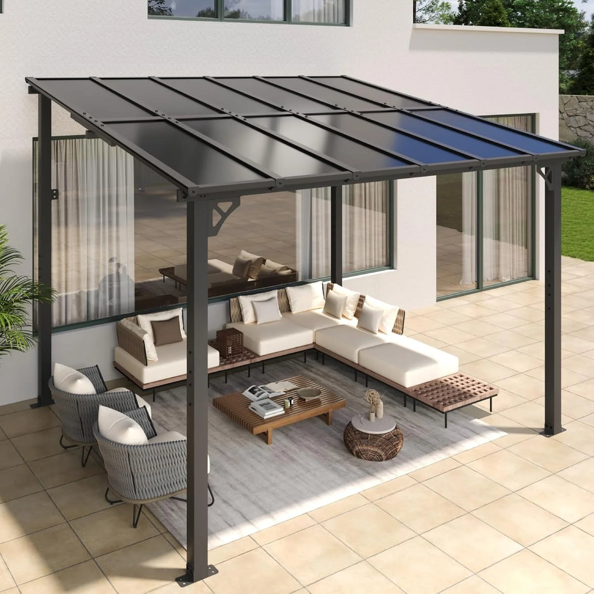 10' x 12' Gazebo for Patio. Gazebo Pergola with Sloped Roof. Large Wall-Mounted Heavy Duty Awnings. for Backyard. Deck. Patio