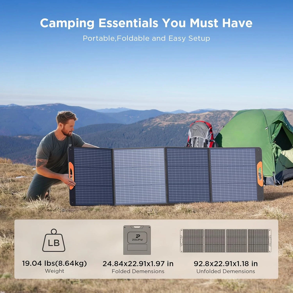 200 Watt Portable Solar Panel for Power Station.RV Essentials.200W 20V Foldable Solar Charger with Solar Cable.23.5% High Efficiency IP67 Waterproof 4 Kickstands for Camping RV Road Trip