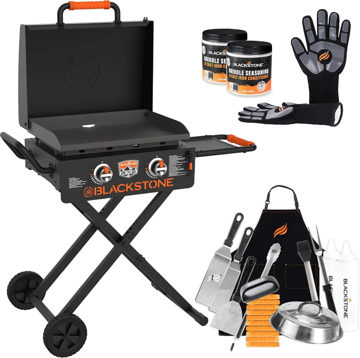 Blackstone 22 Inch Griddle - Portable Blackstone Omnivore Grill with Flexfold Legs. Includes Accessories. Seasoning. and Griddle Gloves