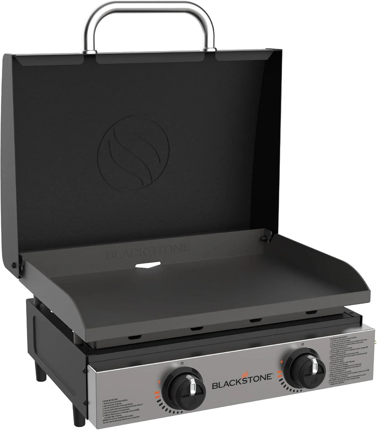 1813 Original 22 Tabletop Griddle with Hood and Stainless Steel Front Plate. Powder Coated Steel. Black
