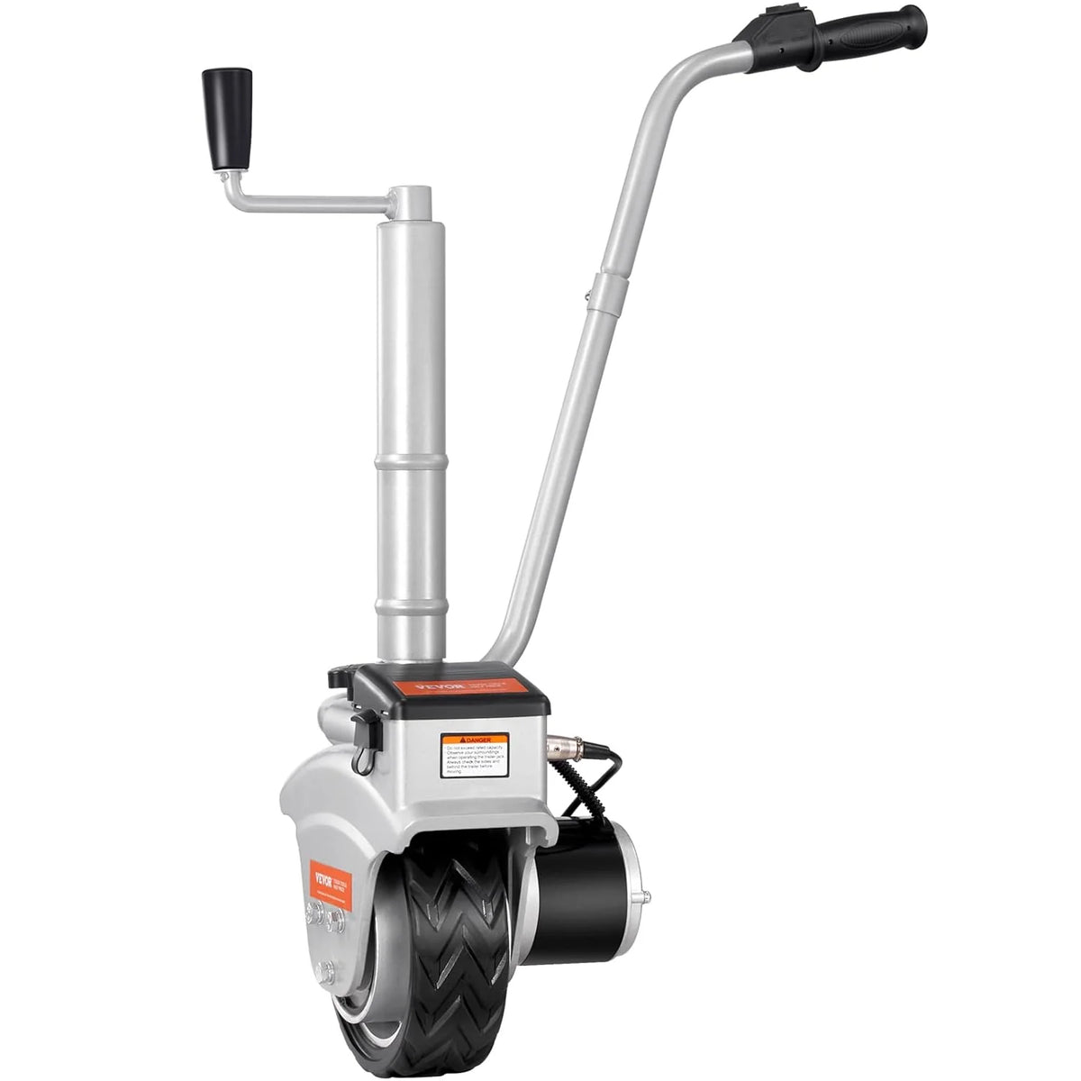 Electric trailer car. with a towing force of 5000 pounds. equipped with a 12-volt 350-watt trailer control wheel that can move at a speed of 22 feet per minute. featuring an adjustable height range from 12 inches to 24.8 inches. and equipped with 8-i