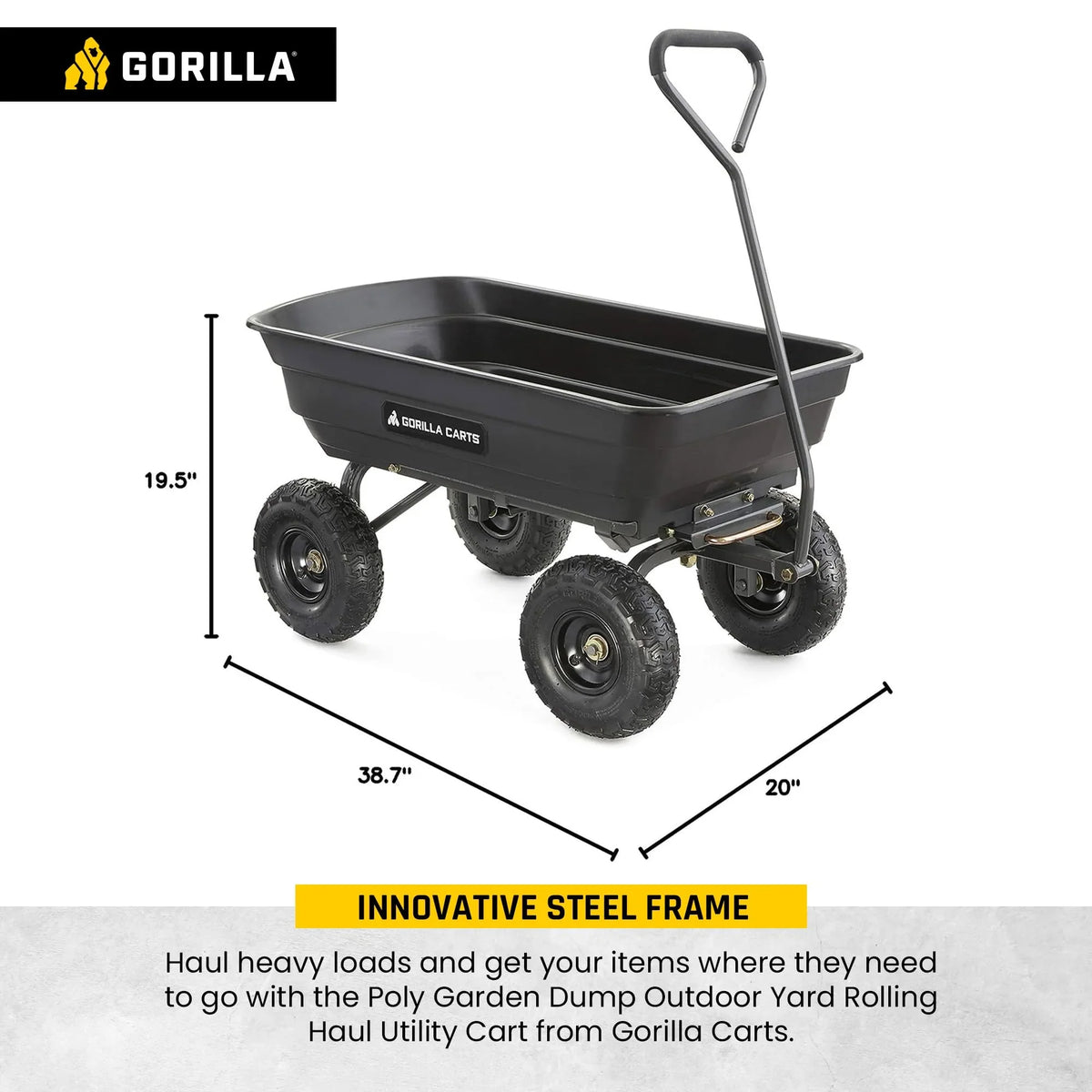 Poly Garden Dump Cart with Easy to Assemble Steel Frame