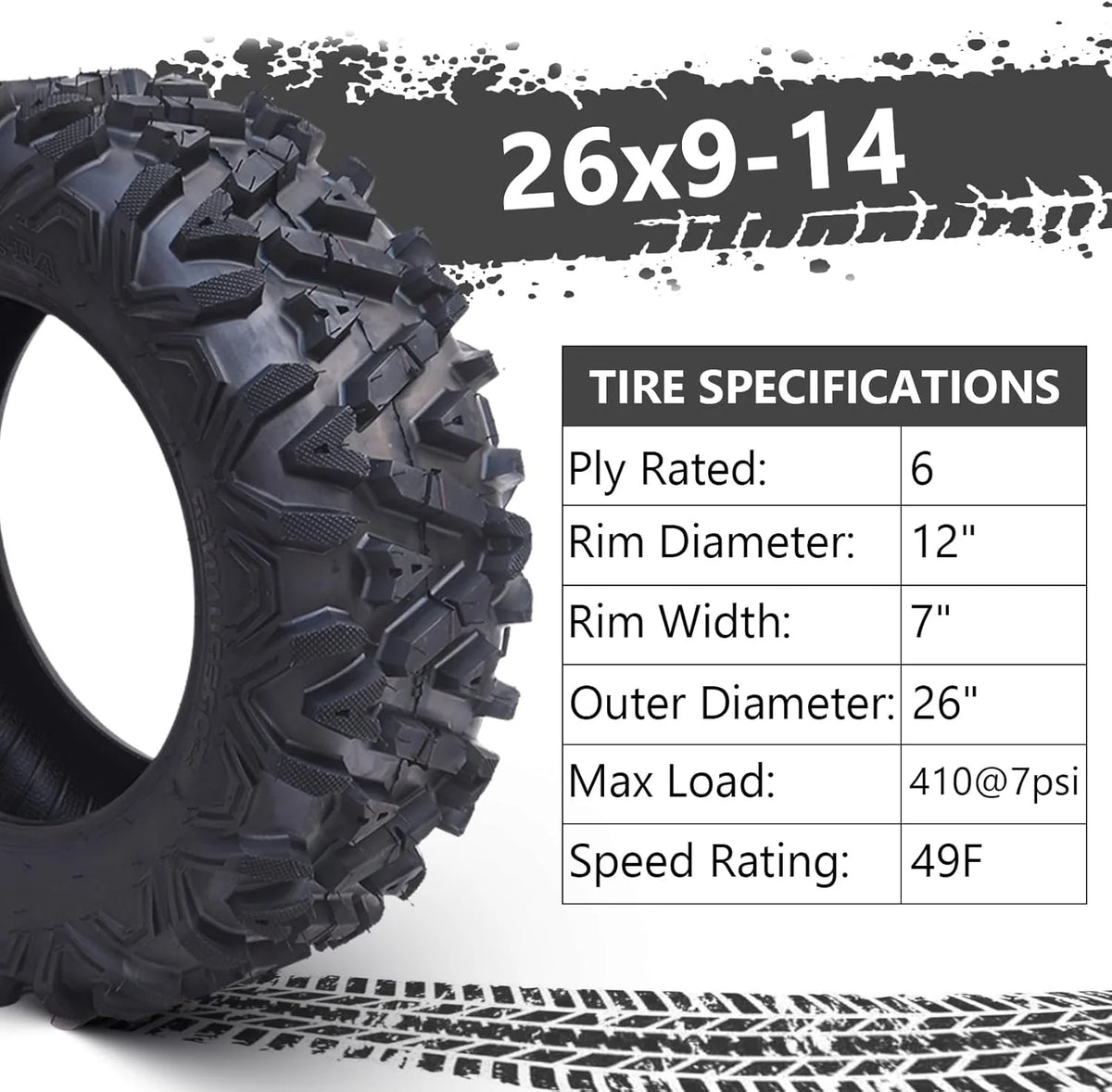 26x12x12 Atv Tires. Set of 2 Atv Tires 26x12-12 6PR. All Terrain Atv/Utv Off-Road Tires. Black
