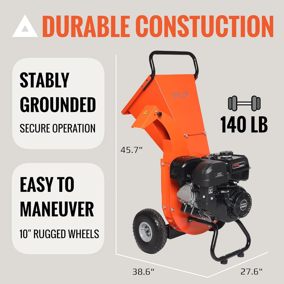 C40 Wood Chipper 4 inch Max Diameter Capacity 9 HP 274cc Gas Powered Engine Heavy Duty Shredder Mulcher