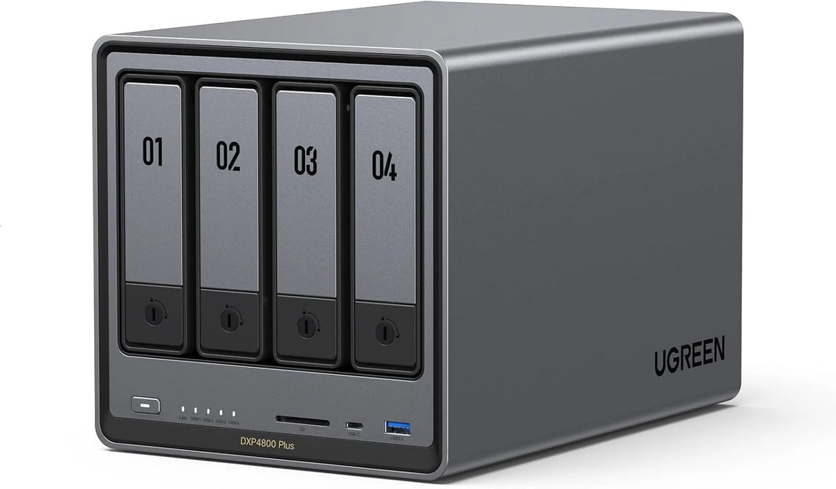Four-slot desktop network storage device. equipped with Intel Pentium Gold 8505 octa-core processor. 8GB DDR5 memory. 128G solid-state drive. 1 10GbE network port. 1 2.5GbE network port. 2 M.2 NVMe slots. 4K HDMI interface. network storage device (wi