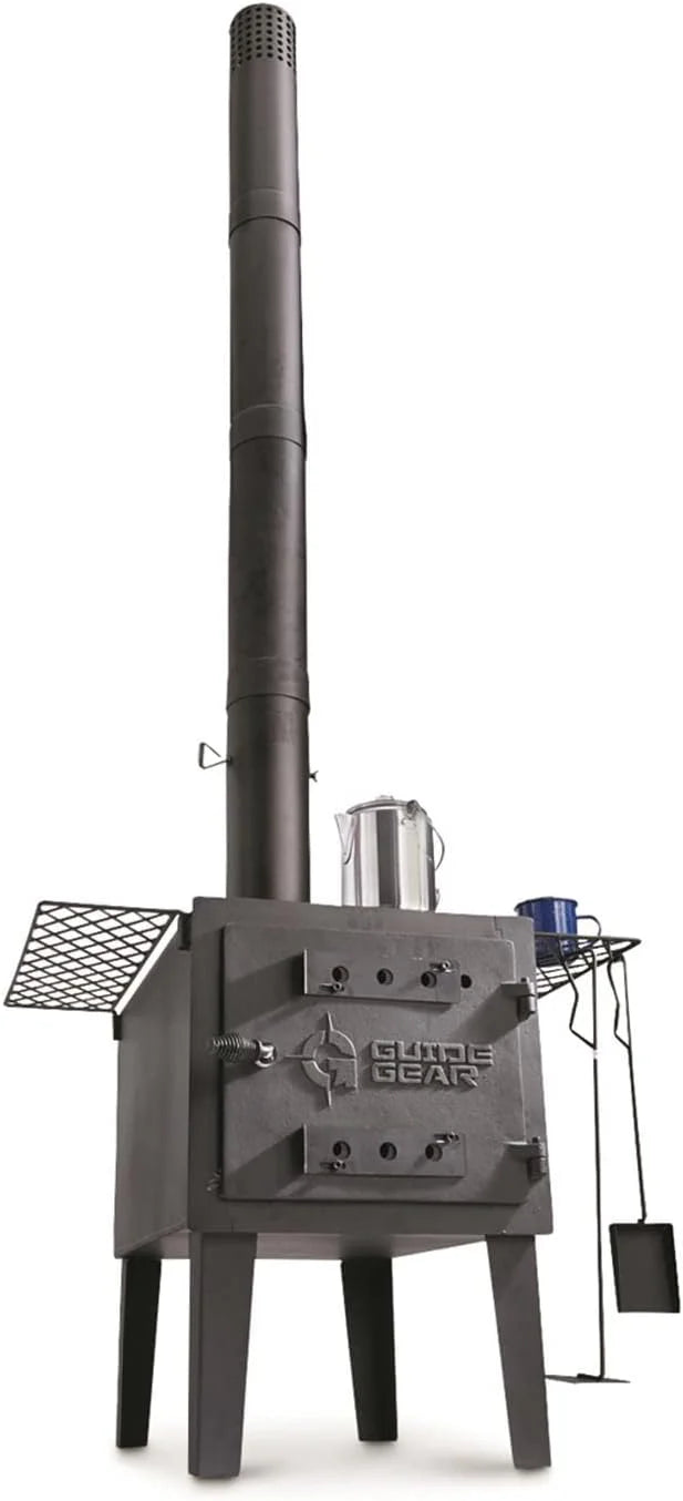 Guide Gear Large Outdoor Wood Burning Stove Portable with Chimney Pipe for Cooking. Camping. Tent. Hiking. Fishing. Backpacking