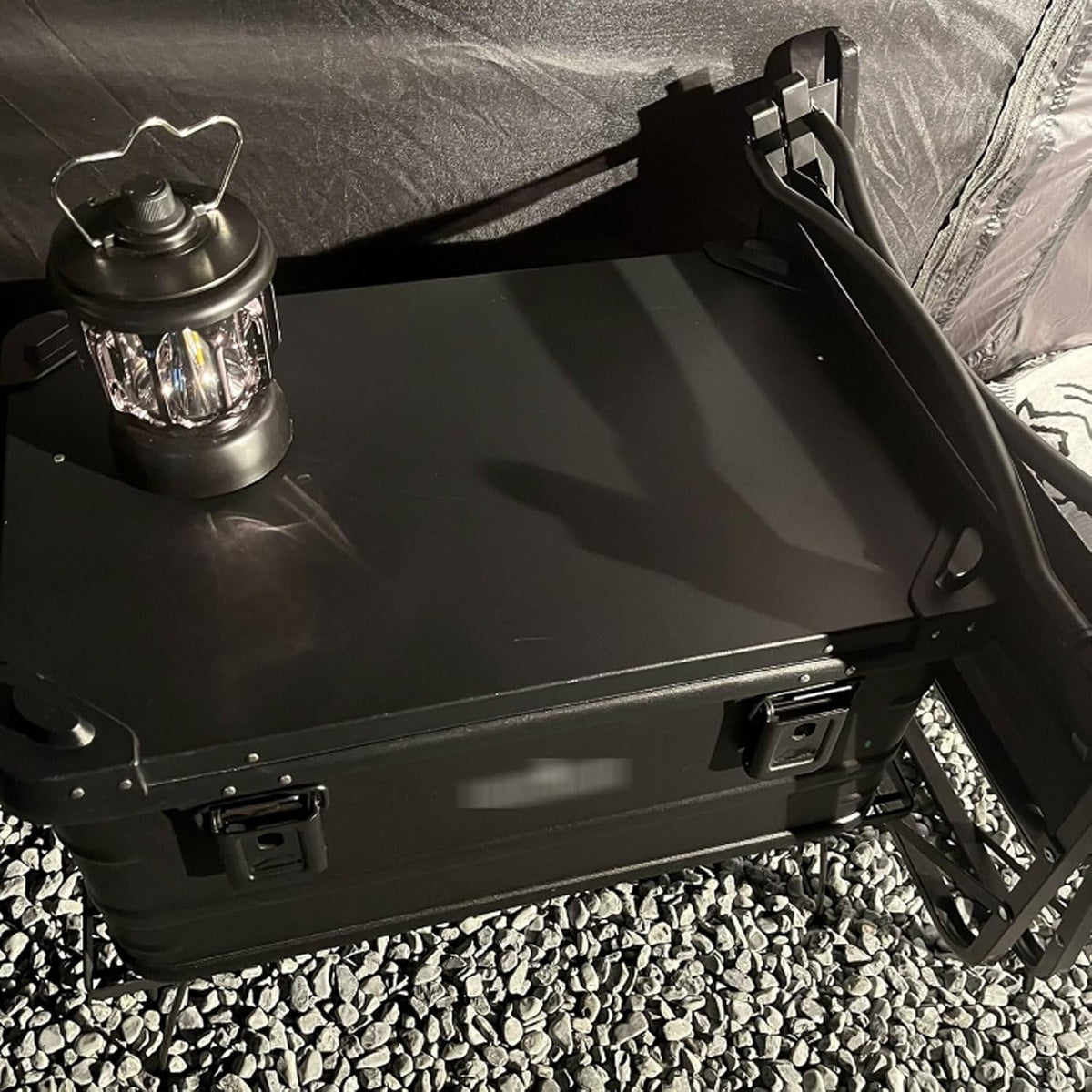 Camping box - Waterproof outdoor metal storage box. 47 liters. portable RV box. equipped with a wooden table and a set of 3 storage bags. large capacity storage box