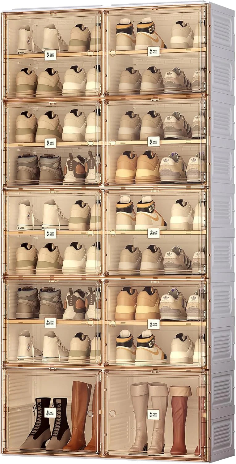Portable shoe rack organizer. suitable for the entrance of the closet. stackable storage cabinet for sports shoes. shoe cabinet with magnetic transparent doors. large plastic storage container box (with lid). with 5 layers. can hold 20 pairs of shoes