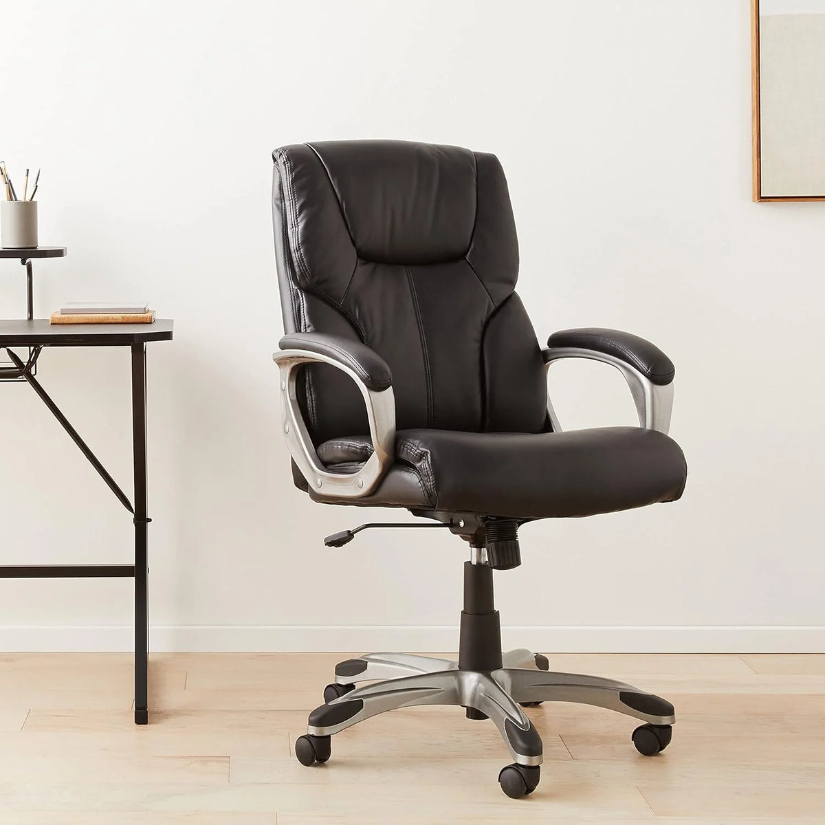 High-back executive office chair. adjustable in height. tiltable. rotatable. uniform size. white/mustard color