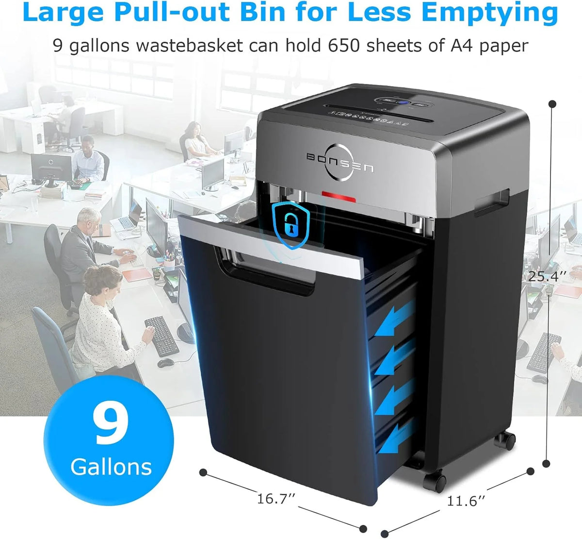Heavy Duty Paper Shredder. 24-Sheet Cross-Cut Shredder. 40-Min Continuous Running Time. Commercial Grade Shredder for Office. 9-Gallon Big Basket. 55dB Super Quiet. P-4 High Security (S3105)