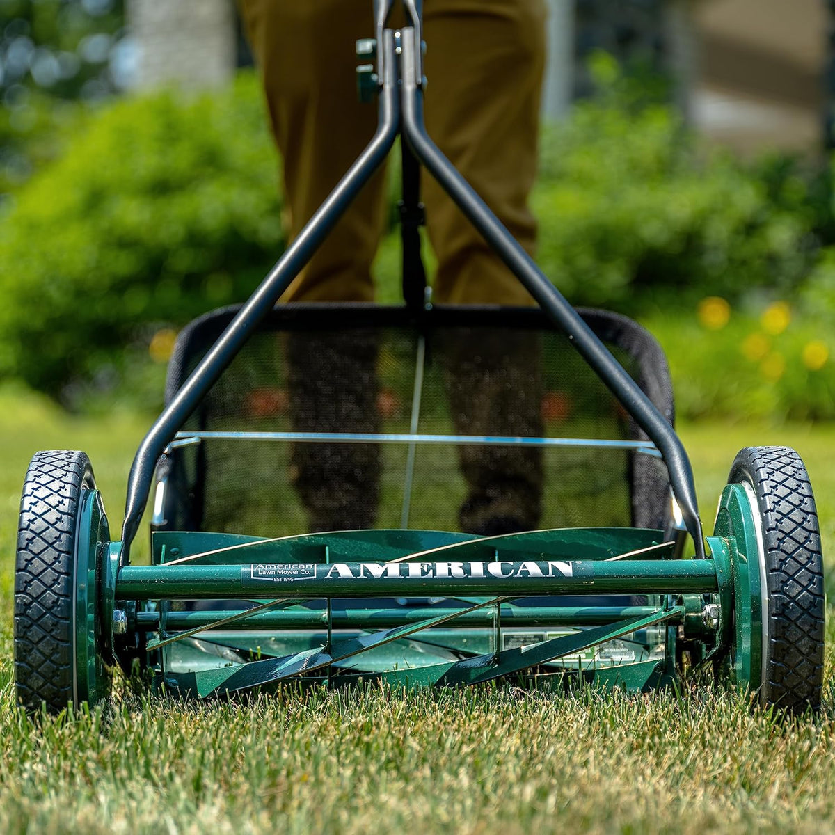 Mower Company 1725-16GC 16-inch 7-blade reel mower with grass debris collection device. designed specifically for lawns. green model