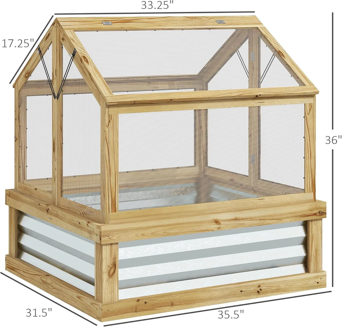 Raised Garden Bed with Polycarbonate Greenhouse. Wooden Cold Frame Greenhouse. Garden Flower Planter Protection. Peak Roof. 35.5 x 31.5 x 36. Natural