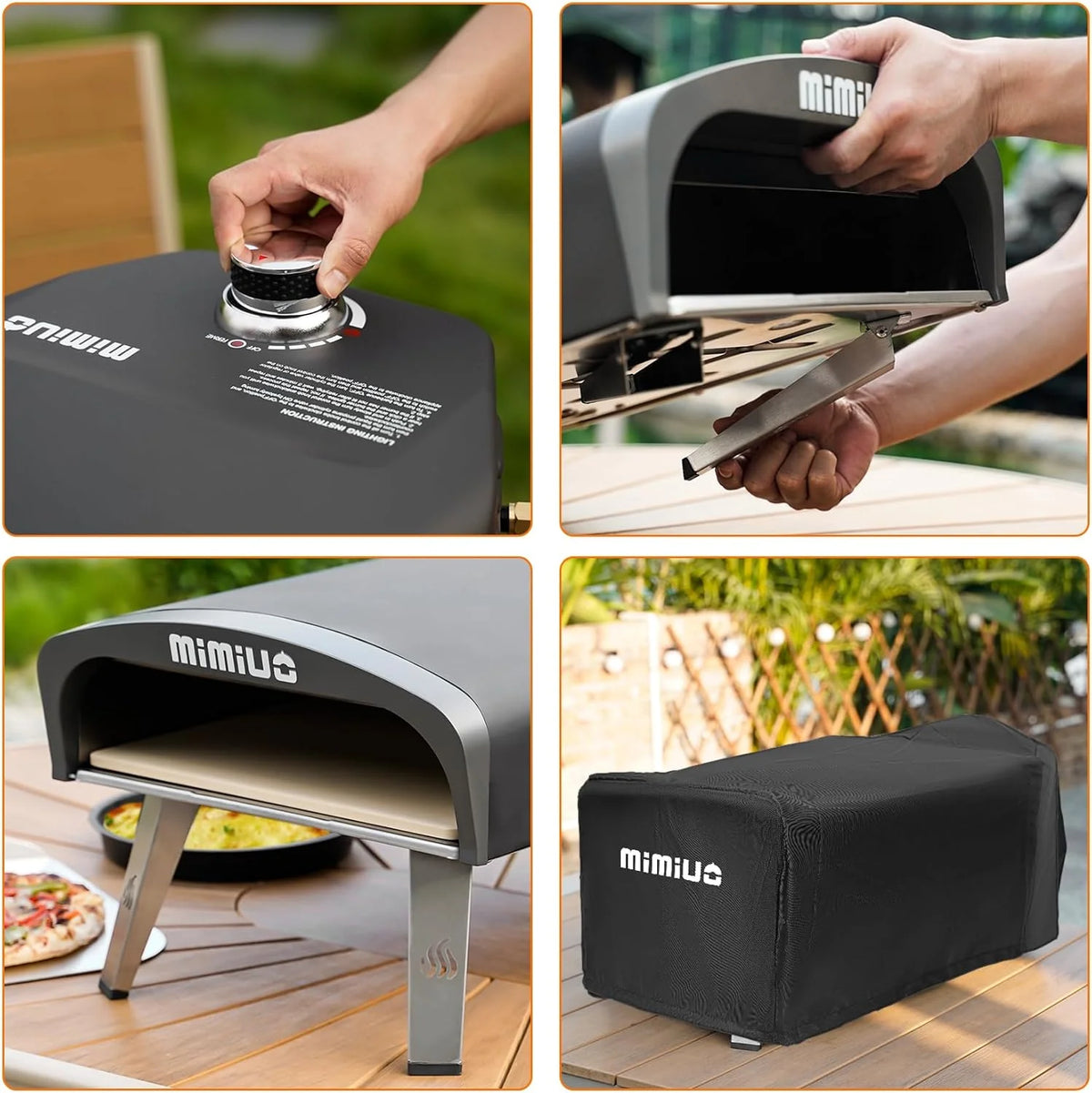 Outdoor gas pizza oven. portable propane pizza grill. equipped with an automatic rotation system and pizza stone