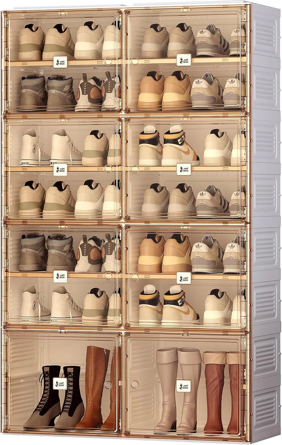 Portable shoe rack organizer. suitable for the entrance of the closet. stackable storage cabinet for sports shoes. shoe cabinet with magnetic transparent doors. large plastic storage container box (with lid). with 5 layers. can hold 20 pairs of shoes