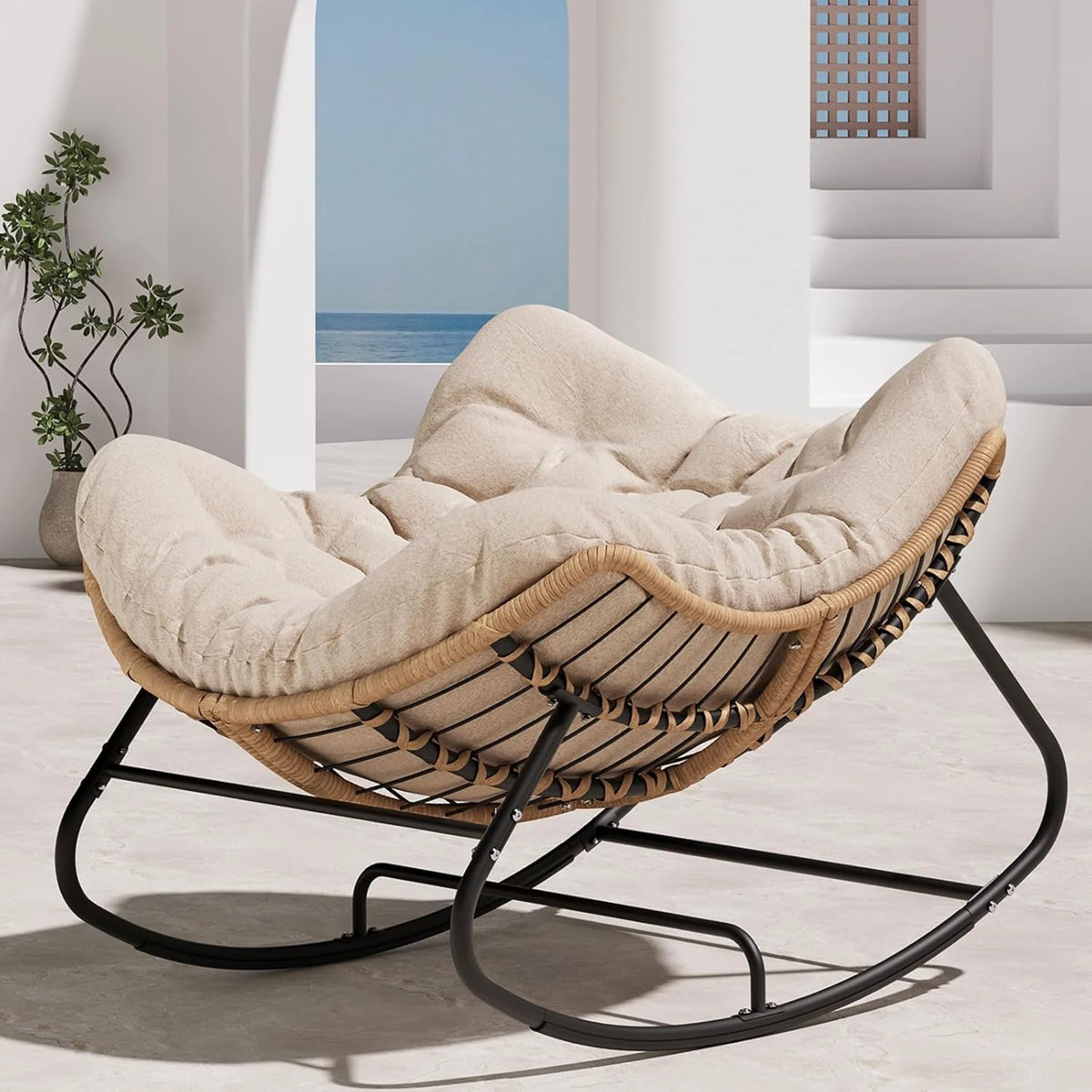 Outdoor swaying egg chair. indoor Papasan chair. rattan rocking chair. modern royal-style bedroom. living room. porch. garden. lawn chair - blue version