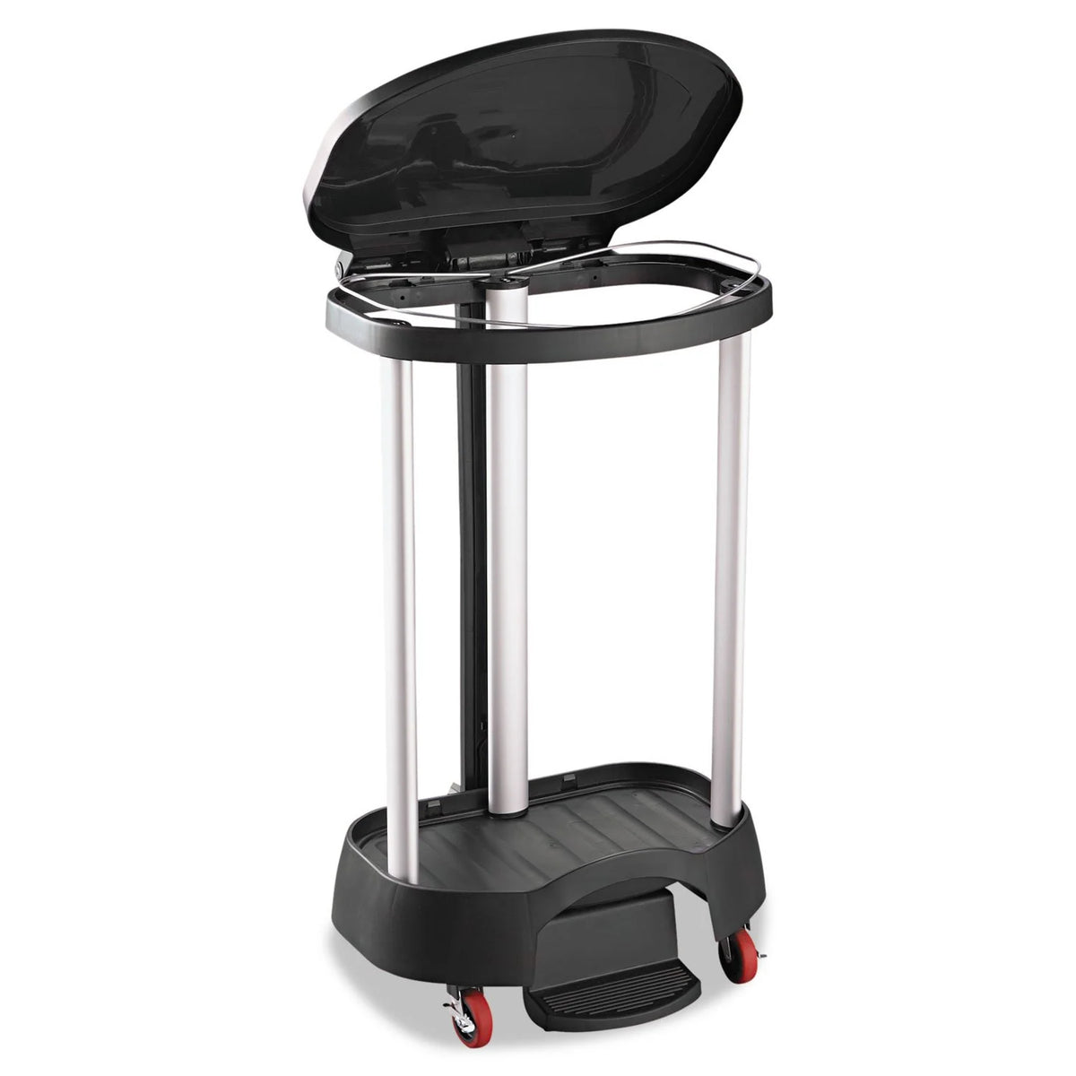 Administrative series floor-standing clothing storage basket / laundry basket. with front locking casters. capacity 30 gallons. black. without handle cover. suitable for hospitals / medical laboratories / commercial premises