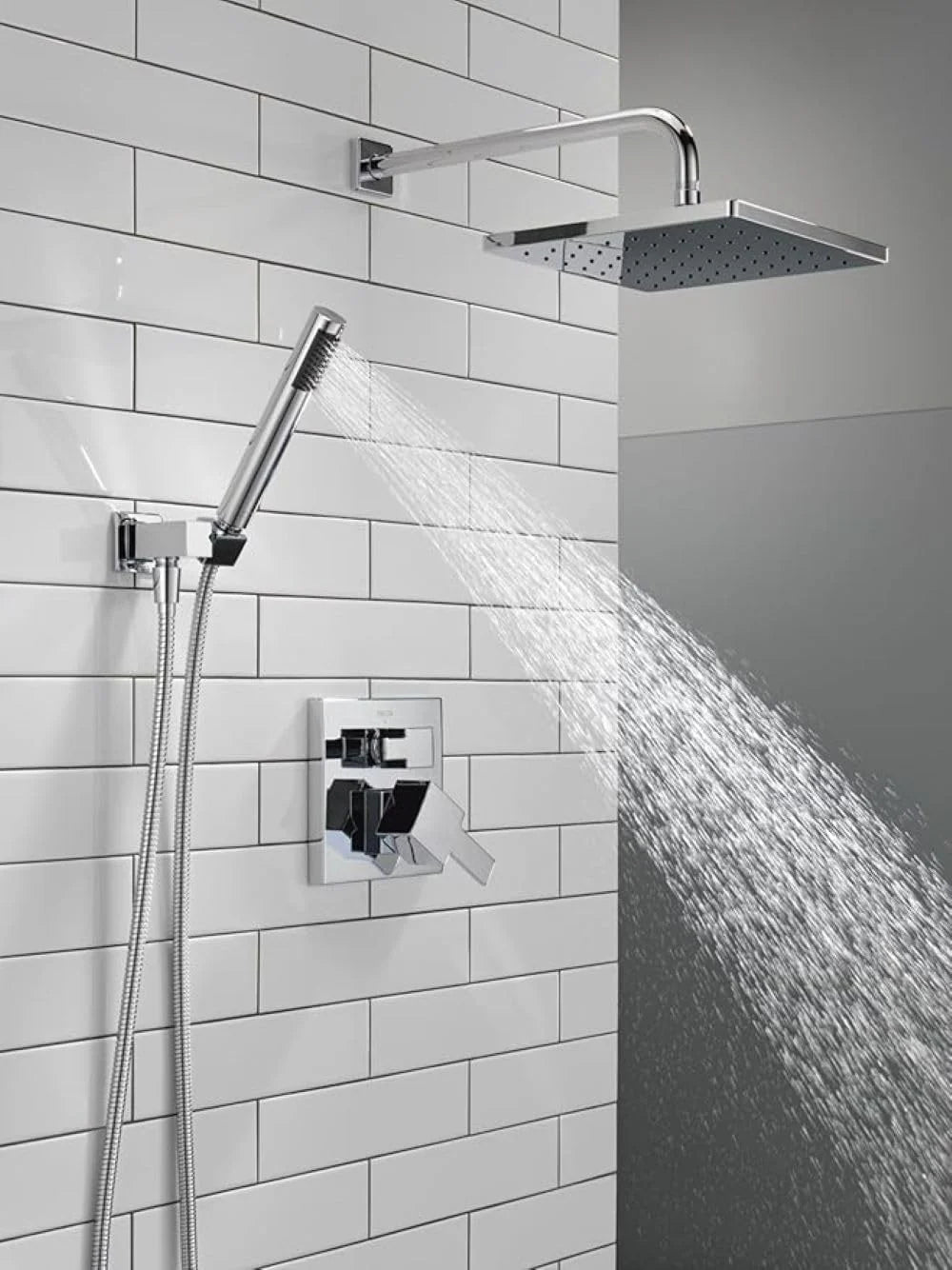 Square shower head set. rain shower head and handle set made of brushed nickel material. valve cover kit. 10 inches. stainless steel