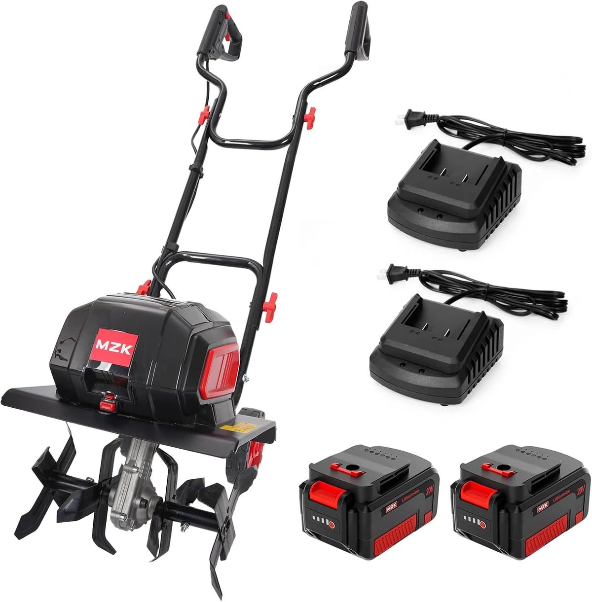 40V 12-inch Cordless Garden Tiller. Battery Powered Garden Cultivator. 2 * 4.0Ah Battery and Fast Charger Included