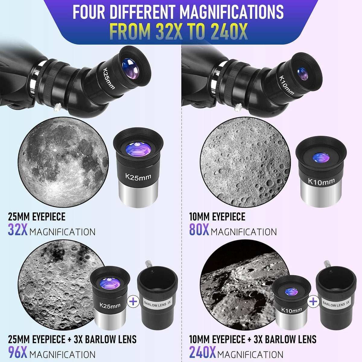 Telescope. Telescope for Adults High Powered Professional. 90mm Aperture 800mm Refractor Telescopes for Astronomy Beginners Fully Multi-Coated with AZ Mount Tripod & Phone Adapter & Carry Bag