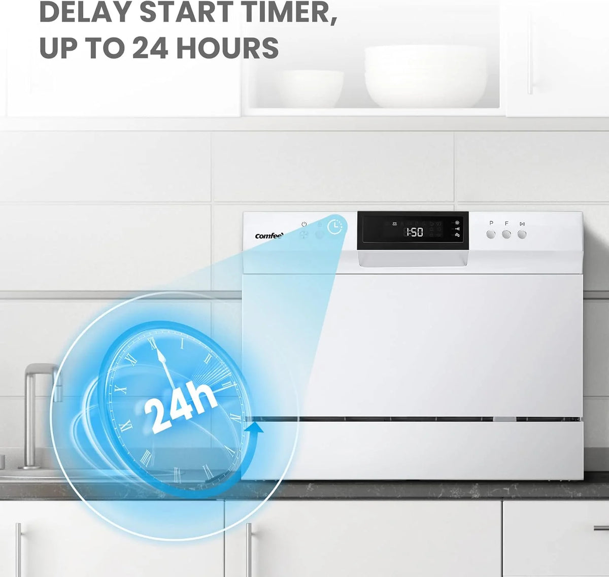 Countertop Dishwasher. Energy Star Portable Dishwasher. 6 Place Settings & 8 Washing Programs. Speed. Baby-Care. ECO& Glass. Dish Washer for Dorm. RV& Apartment. Black