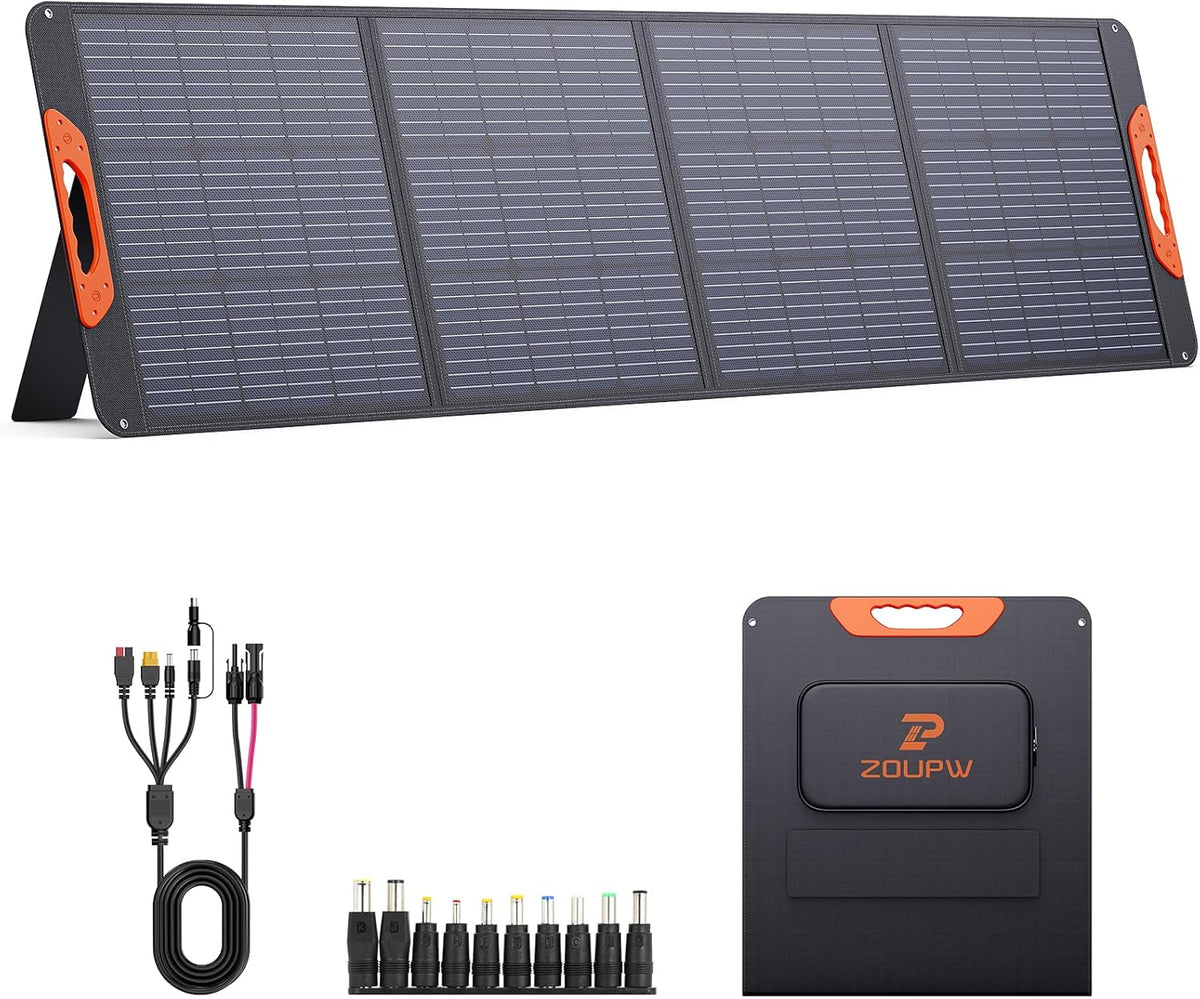 200 Watt Portable Solar Panel for Power Station.RV Essentials.200W 20V Foldable Solar Charger with Solar Cable.23.5% High Efficiency IP67 Waterproof 4 Kickstands for Camping RV Road Trip