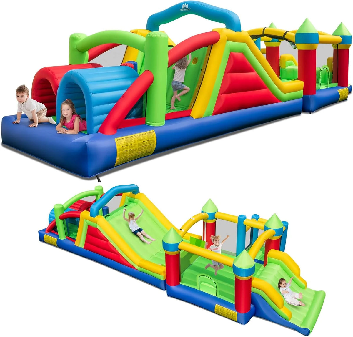Inflatable Obstacle Course Bounce House. Kids Huge Sectional Bouncy Castle with Dual Slides. Tunnels. Bounce Area. Climbing. Obstacles. Playhouse for Kids Indoor Outdoor Birthday Party Gift