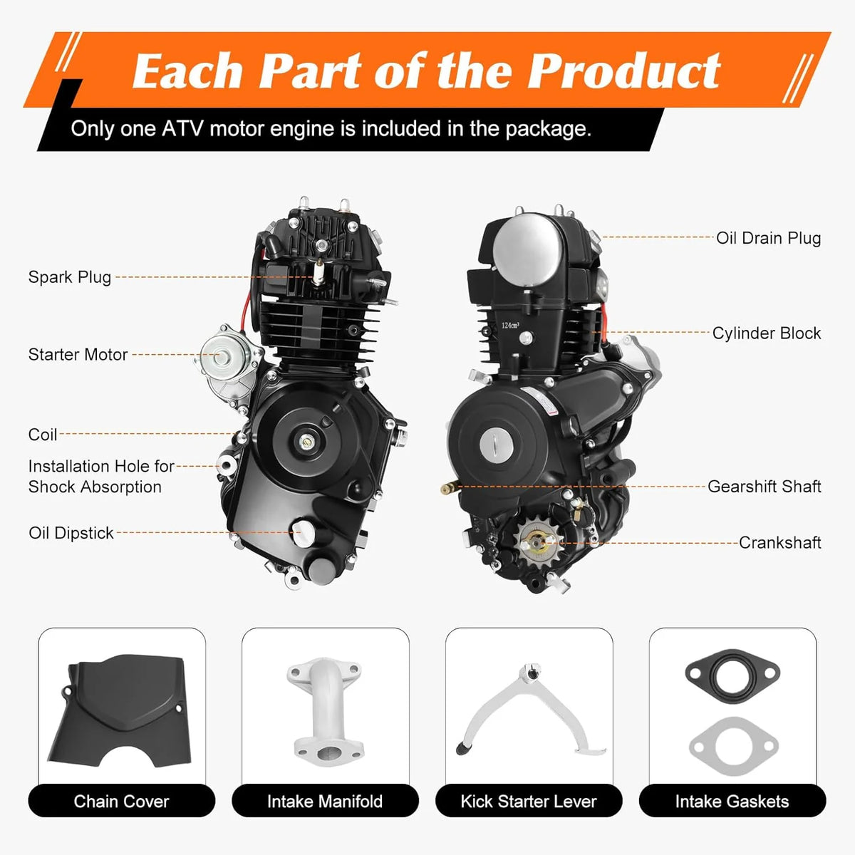 150CC 4 Stroke Engine Motor. Gy6 Single Cylinder Complete Engine Kit for 110cc-150cc Atvs and Go Karts and 11 Long Box Engine Size Scooters High-Flow Oil Pump CVT Carburetor Top Mount
