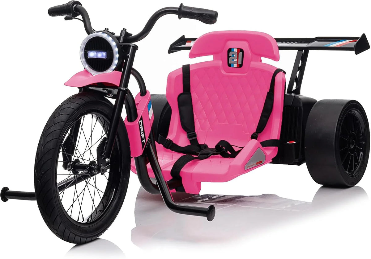Children's electric drift tricycle. three-wheel electric drifting bicycle. equipped with LED lights. 16-inch inflatable tires. battery-powered. suitable for boys and girls aged 8 and above. outdoor electric driving vehicle (black)