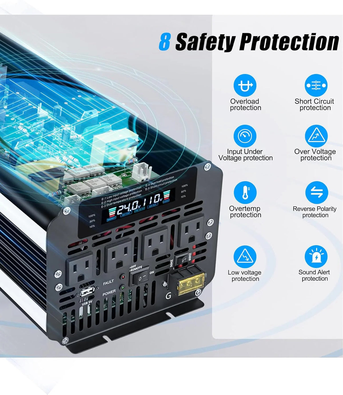 5000 Watt Power Inverter 12V to 110V 120V for Vehicle. Solar Inverter System. Heavy Duty. RV. Truck. Off Grid.Camping with 4 AC Outlets. LCD Display. Wireless Remote Control. Car Power Inverter