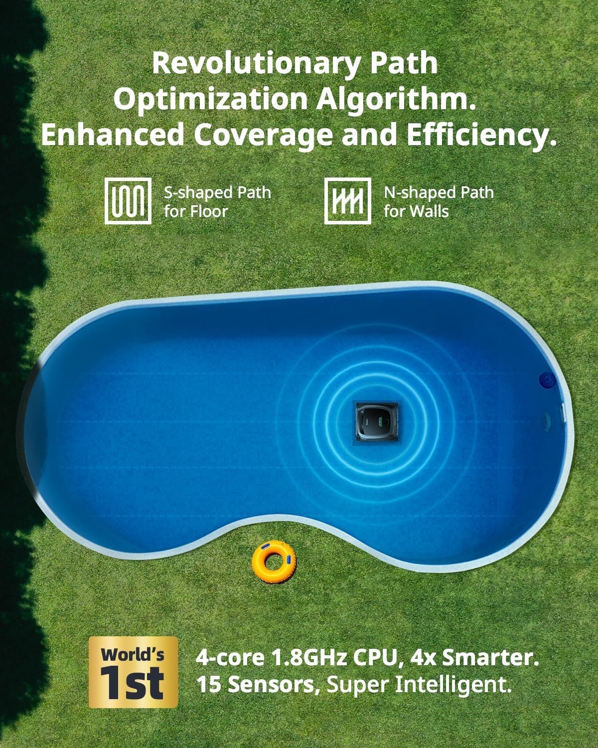Cordless Robotic Pool Vacuum Cleaner - Intelligent Path Opimization. Cleans Floor. Walls. and Waterline - Suitable for Above & In-Ground Pools up to 2.260 sq.ft. Light Gray