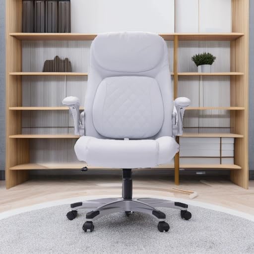 Ergonomic elastic polyurethane leather office chair. high-back modern executive office chair. equipped with 5 adjustable lumbar support cushions. tilting function. and reversible armrests. It is a comfortable home office computer desk chair. in black