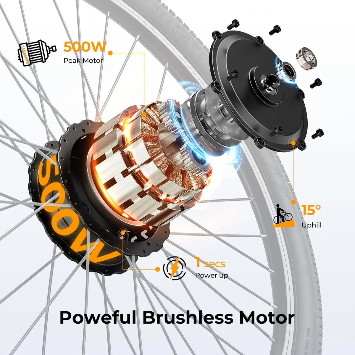EB5 Electric Bike for Adults with Peak 500W Brushless Motor. 40Miles 20MPH Commuting Electric Mountain Bike with 360Wh Removable Battery. 7-Speed. 26 Tires and Front Fork Suspension